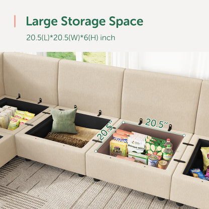 HONBAY Modular Sectional Sofa with Storage U Shaped Sectional Sofa, Convertible Couches for Living Room - Beige