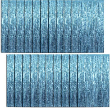 Blue Metallic Tinsel Foil Fringe Curtains by [Brand Name] - 20 Pack Photo Booth Props for Parties