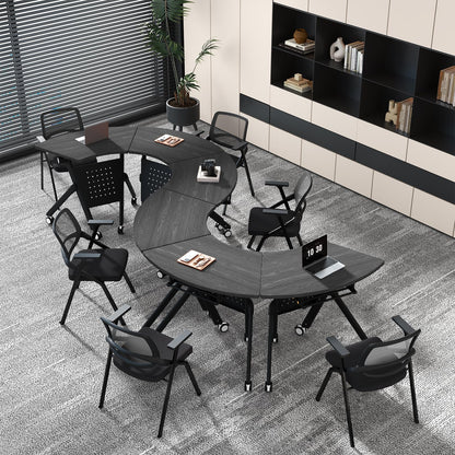 JFazzruit Folding Conference Table,Fan-Shaped Conference Room Tables with Wheels, Mobile Modular Seminar Meeting Desk for Classrooms,Office & Seminar (6, Fan-Black)