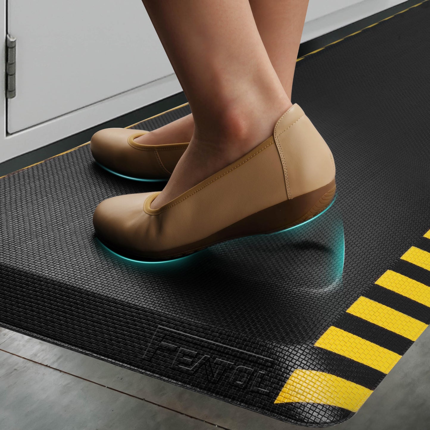 FEATOL Anti Fatigue Mat Industrial, Ergonomic Standing Floor Mat for Work for Stand -Safety Support for Leg & Back Pain(Yellow Border, 24" x 70", 1PC)