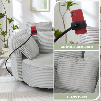 ERYE 360° Swivel Accent Barrel Chair Round Sofa Chaise with 5 Pillows and Adjustable Phone Holder, Modern Round Lazy Armchair for Living Room, Bedroom, Office and Hotel