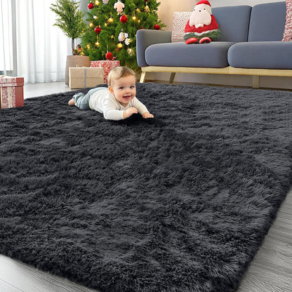 OLANLY Large Area Rug - Soft Fluffy Shaggy Carpet for Living Room & Bedroom | 6x9 ft, Black