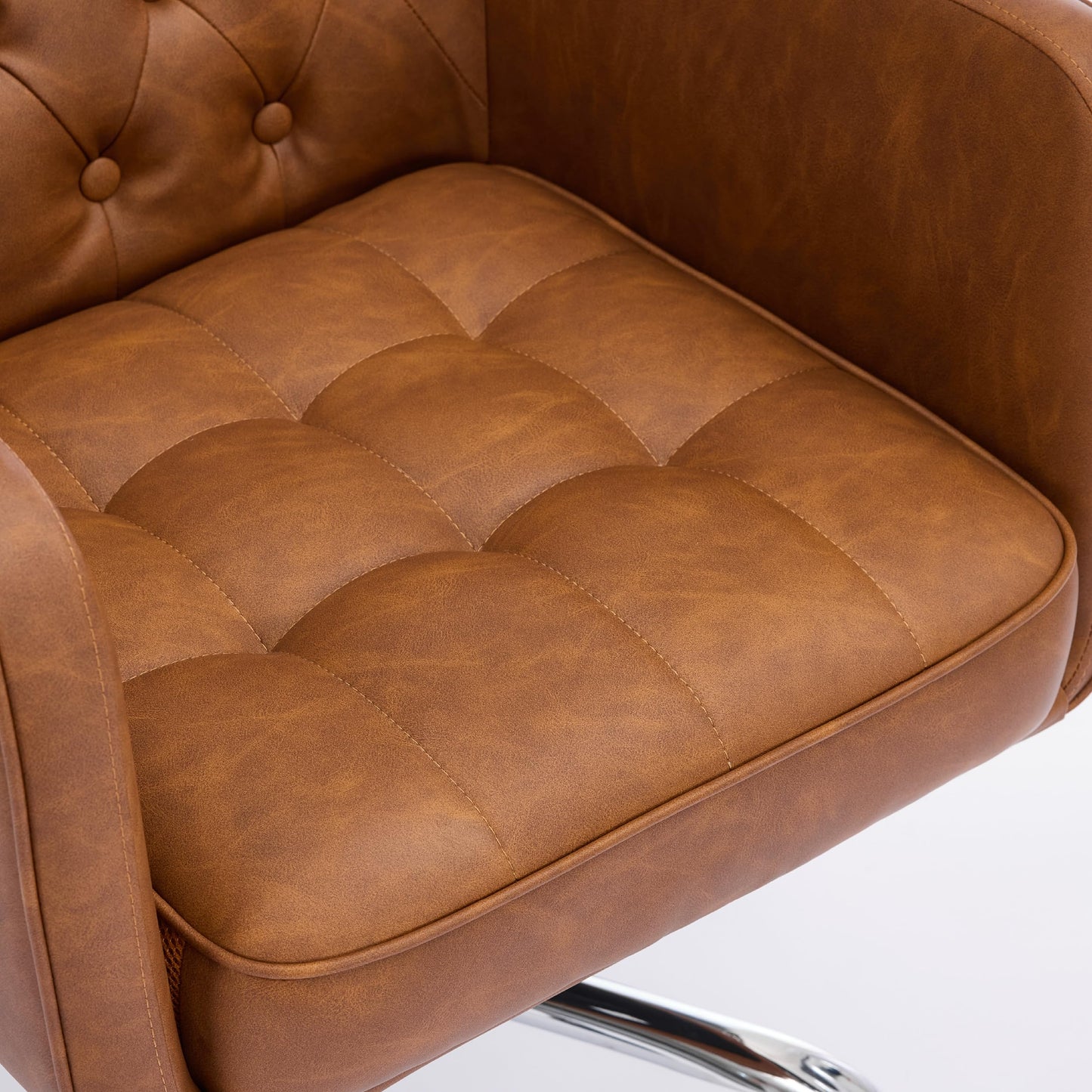 COLAMY Verso Home Desk Chair with Armrest, Leather Swivel Office Chair Adjustment Height with Wheels,Comfortable Padded Seat, Brown