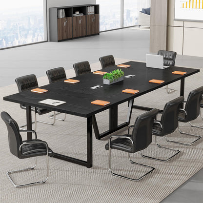 Tribesigns 8FT Conference Table, 94.49 L x 47.24 W x 29.53 H Inches Large Meeting Podcast Table for 10 People, Business Style Wooden Training Table with Strong Metal Frame for Office Conference
