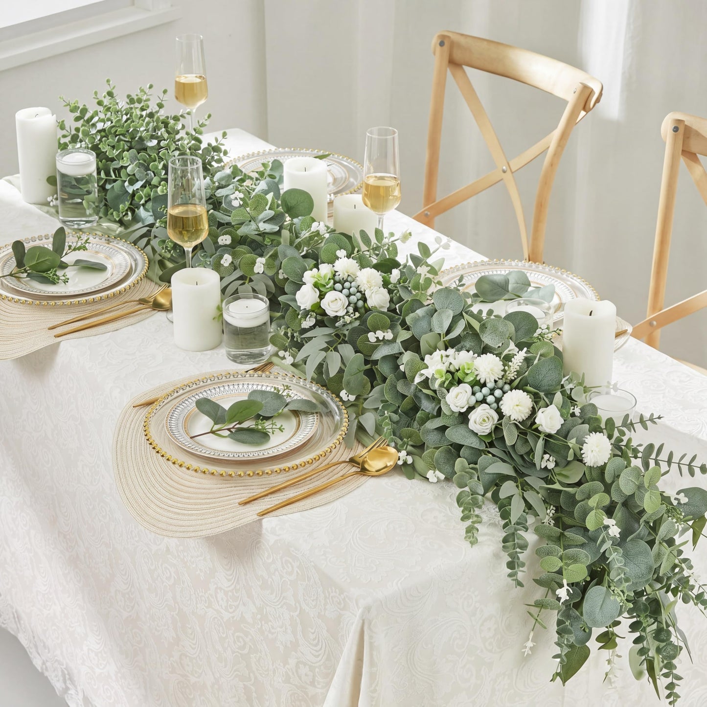 Giegxin 90 Pcs 3 Kinds Mixed Artificial Eucalyptus Leaves Stems Bulk Silver Dollar Leaves Picks Dried Eucalyptus Bundle Faux Spray for Wedding Vase Bouquet Floral Arrangement (Green)