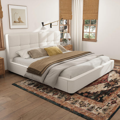 Christopher Knight Home Cordo King Size Bed, Velvet Upholstered Platform Bed, Wooden Slats Panel Support, Tufted Square Corners Haedboard, No Box Spring Needed, Easy Assembly, Beige