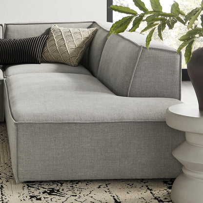 Modway Restore Performance Fabric Upholstered 4-Piece Modular L-Shaped Armless Sectional Sofa in Pewter – Low Profile Couch with Coil Seat Support and French Piping