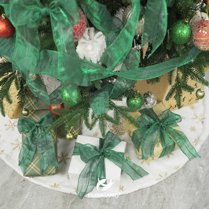 HUIHUANG Dark Green Wired Ribbon 2.5 inch Metallic Crinkle Green Wire Ribbon for Christmas Tree, Bows Making, Wreath Making Supplies, Gift Wrapping, Holiday Home Decor, DIY Crafts -10 Yards