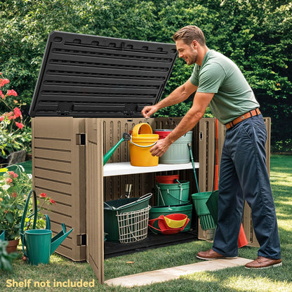 DWVO 35 Cu Ft Outdoor Horizontal Storage Shed w/o Shelf, 39 in Height Storage Sheds Lockable and Waterproof, Weather Resistant Resin Tool Shed for Storing Garden Tools, Brown
