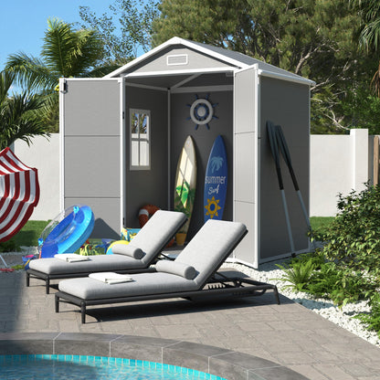 UDPATIO Outdoor Resin Storage Shed 6x4.5 FT, Plastic Garden Shed for Bike, Garbage Can, Tool, Outside Sheds with Lockable Door for Backyard, Patio, Lawn, Grey & White