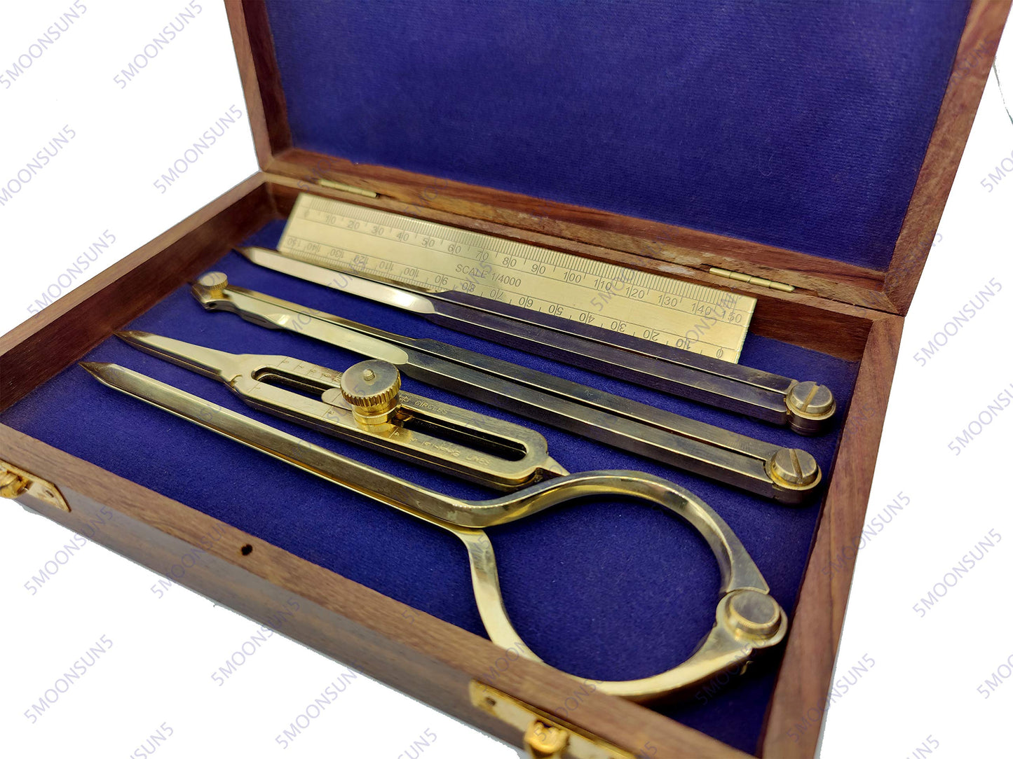 Proportional Divider Set of 5, Full Brass dividers with Executive Wooden Box, Single Handed 8" Brass Navigational Dividers Compass Set for Maritime, Naval, Geometry and Drafting