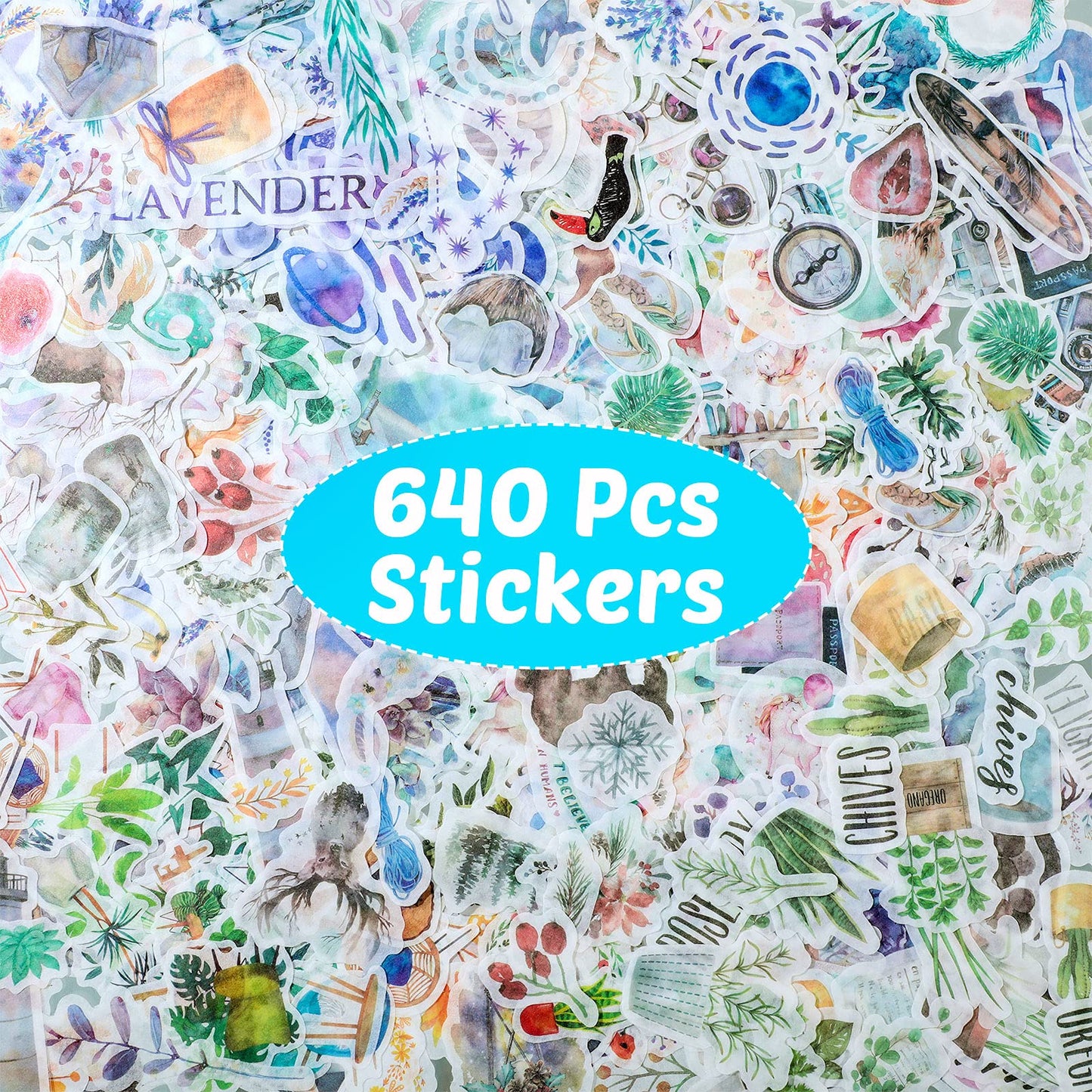 640 Pieces Watercolor Various Theme Stickers Pretty Scrapbook Stickers Including Four Seasons Forest Flower Animal The Sea for DIY Scrapbook Planners Calendars Travel Case Laptop (Warm Style)