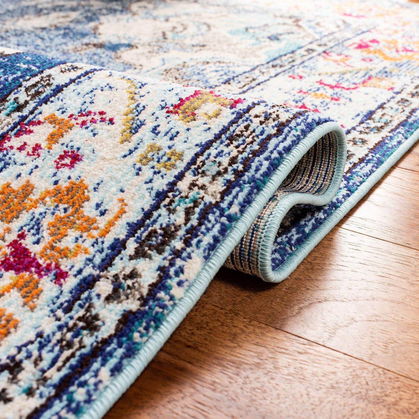 SAFAVIEH Monaco Collection Area Rug - 9' x 12', Navy & Light Blue, Non-Shedding & Easy to Clean, Distressed Medallion Design, Ideal for Living Room, Bedroom, Dining Space (MNC243N)