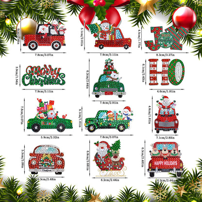AnyDesign 12Pcs Christmas Diamond Art Keychain DIY Handmade Truck Santa Snowman Gem Painting Pendant Rhinestone Mosaic Making Full Drill Diamond Key Chain for Crafts Gift