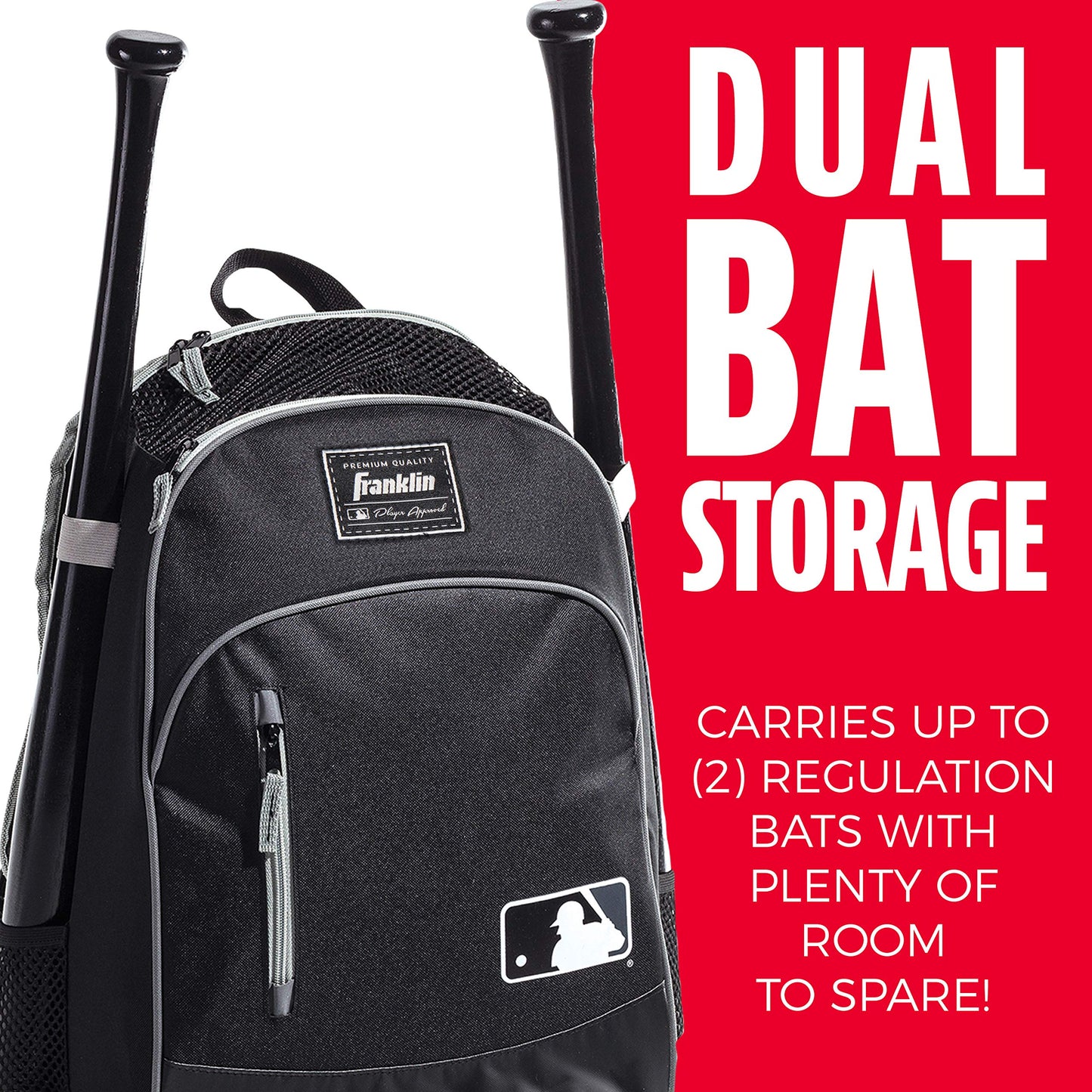 Franklin Sports Kids Baseball Bag - Youth Tball + Baseball Backpack - Boys + Girls Bat Pack - Youth Bat + Equipment Bag - Black/Gray
