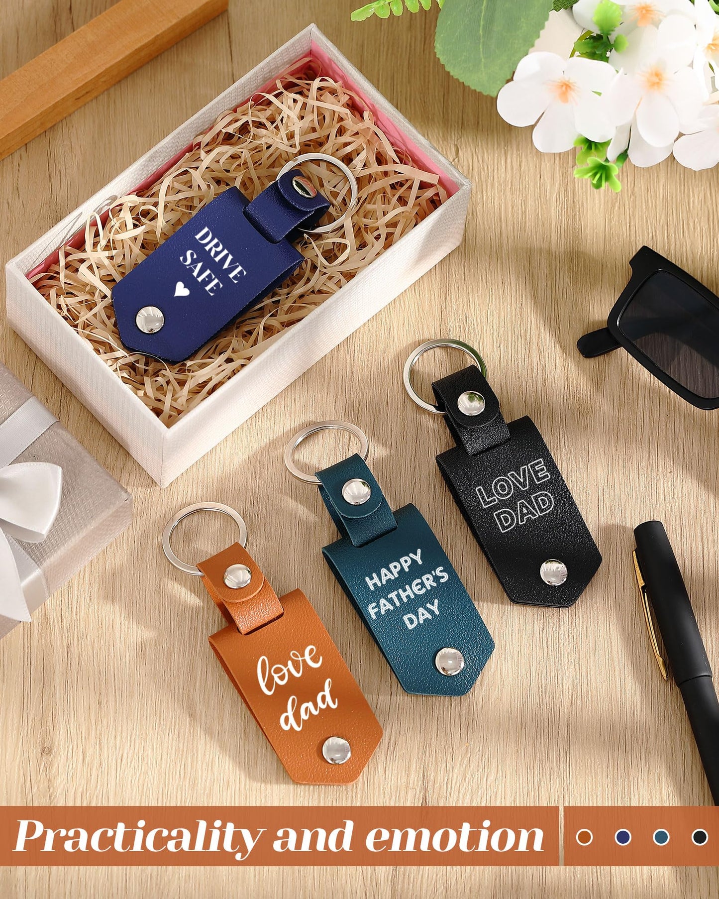Wavyknot 12 Pcs Leather Photo Keychains Laser Engraving Blank Sublimation Picture Keychain Bulk Graduation Gift for Men Women(Black, Brown, Royal Blue, Dark Green)