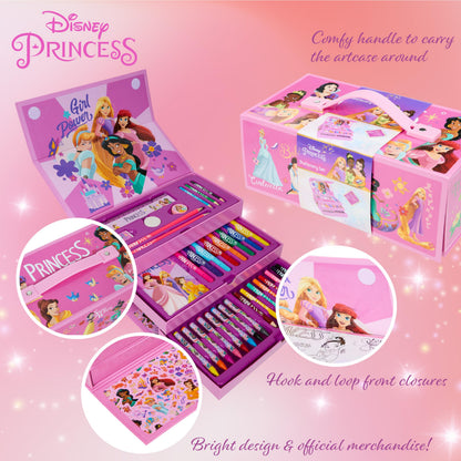 Disney Stitch Colored Pencils Art Supplies Kids School Supplies Set Stationery Girls Drawing Pencils Supplies Travel Case with Crayons Arts and Crafts for Kids 4-12 (Pink Princesses)