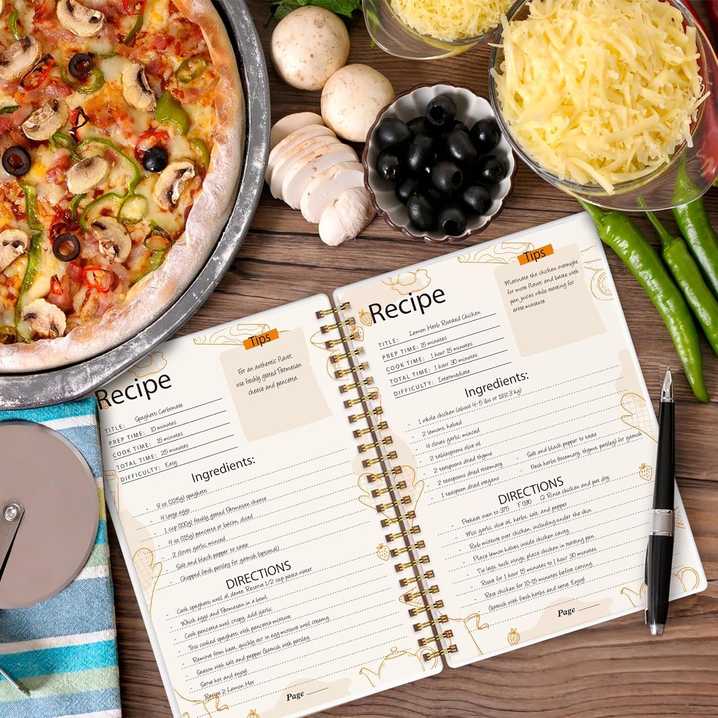 snootion Recipe Book - A5 Personal Blank Recipe Notebook to Write in Your Own Recipes, Spiral Twin-Wire Binding, 100gsm