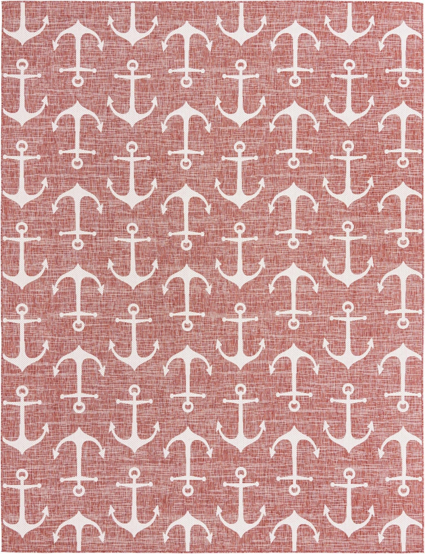 Unique Loom Outdoor Coastal Collection Area Rug - Ahoy (10' x 13' 1" Rectangle, Rust Red/ Ivory)