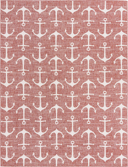 Unique Loom Outdoor Coastal Collection Area Rug - Ahoy (10' x 13' 1" Rectangle, Rust Red/ Ivory)