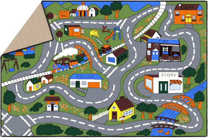 3'3" 4'7" Ottomanson x Kids Road Map Rug - Interactive City Traffic Play Mat for Toy Cars - Perfect for Playroom