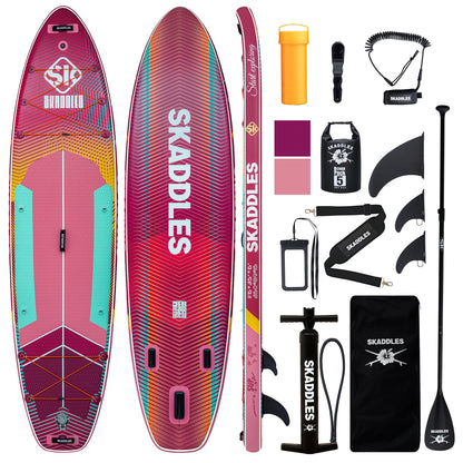 SKADDLES 11’6 × 35" Inflatable SUP–Super Wide, Stable Stand Up Paddle Board for Adults, Youth, Family & Pets, High Weight Capacity, Non-Slip EVA Deck, Premium Accessories (FLASHLINE · Firetail)