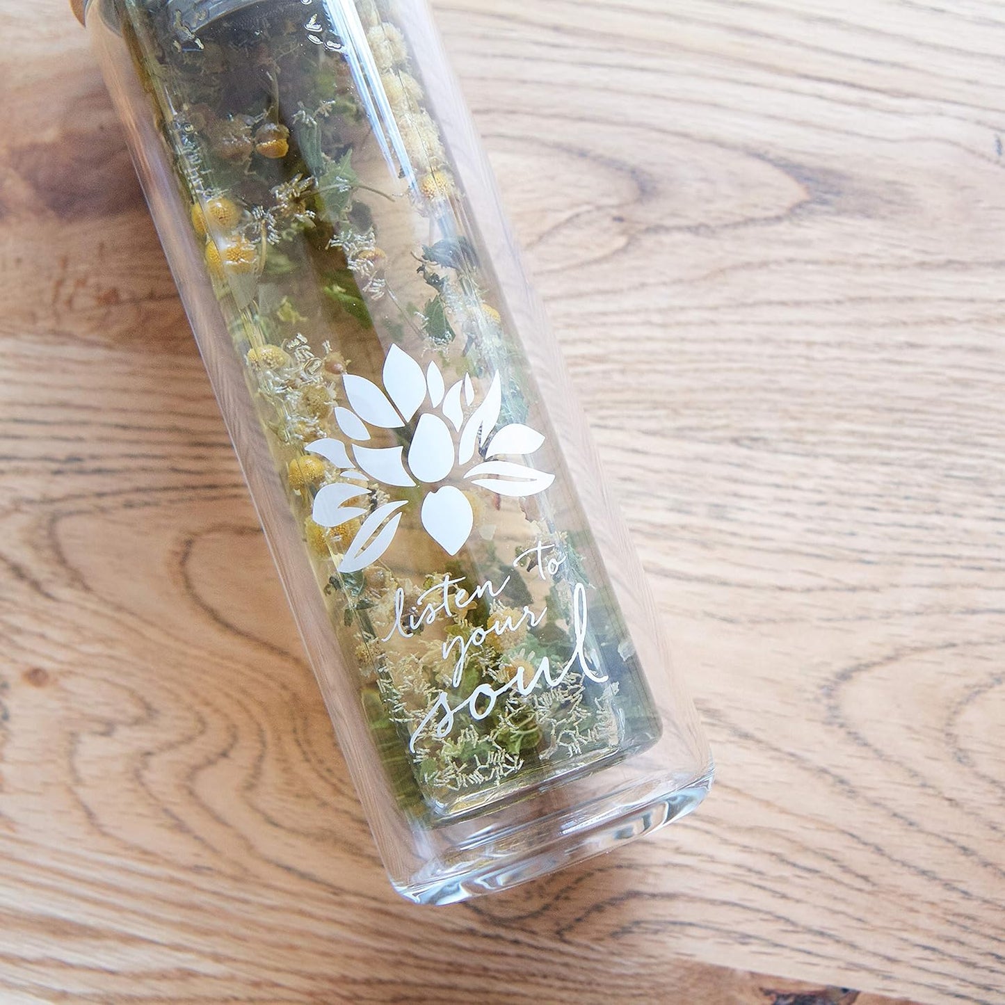 15oz Cozy Sacred Lotus Love Double-Walled Glass Tea Tumbler with Infuser and Strainer - Perfect for Loose Leaf Tea