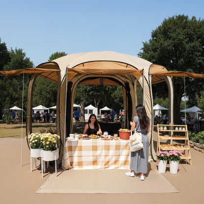 East Oak 10×10 FT Pop Up Canopy Tent with Mesh Walls | Outdoor Screen House with 6 Sunshades | Waterproof Gazebo with Carry Bag | Portable Shelter for Camping, Patio, and Beach | Beige