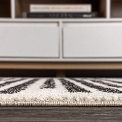 JONATHAN Y Khalil Modern Berber Stripe Cream/Black Runner Rug, 2x8, Contemporary, Bohemian, Easy-Cleaning for Living Room, Bedroom, Kitchen, Pet Friendly, Non-Shedding (MOH207A-28)