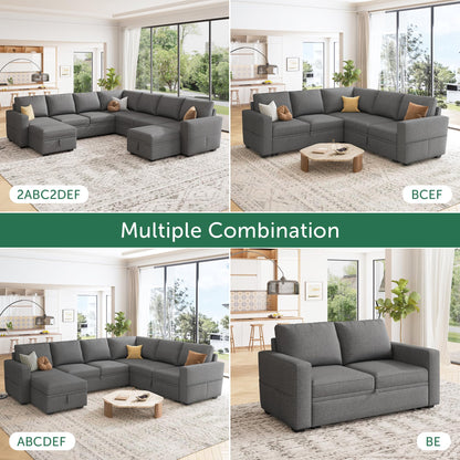 HONBAY Modular Sectional Sleeper Sofa Bed, Sectional Couch with Pull Out Bed U Shaped Modular Couch with Storage Ottoman for Living Room, Dark Grey
