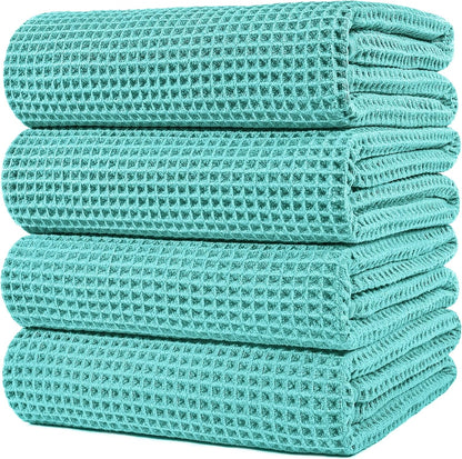 POLYTE Microfiber Oversize Bath Towels - Quick Dry, Lint Free, 60 x 30 in, 4 Pack | Waffle Weave
