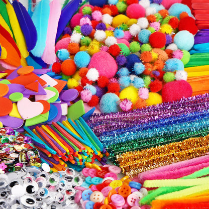 FUNZBO 2000Pcs+ Arts & Crafts Supplies Kits for Kids, DIY Craft Supplies for Toddlers Art Supply Tools Set Pipe Cleaners, Pom Poms and Feather, Birthday Gifts for Kid Girls Ages 4-8-12