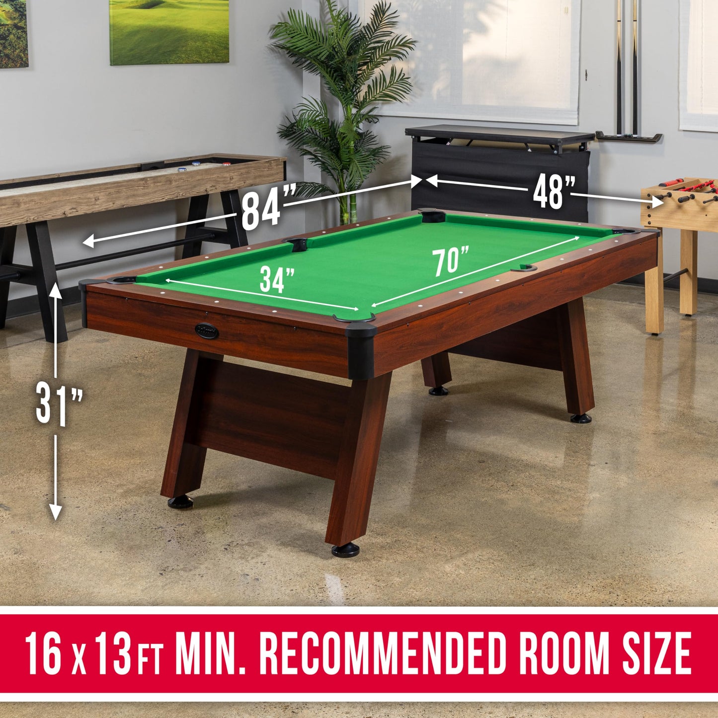 GoSports 7 ft Pool Table with Wood Finish - Billiards Game Room Table for Adults & Family - Accessories Not Included