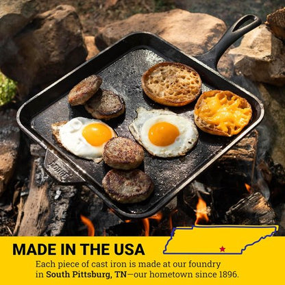 Lodge Cast Iron Griddle - 11-Inch Square Design for Perfect Cooking & Even Heat Distribution