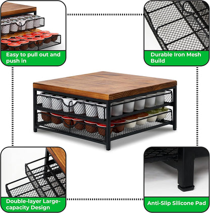 NHZ Coffee Pod Drawer Holder for K Cup, 2-Tier Organizer, No Assembly Required, K Cup Holder with 72 Capacity