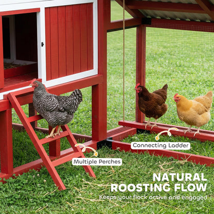 PawHut 187.3" Large Chicken Coop, Walk-in Wooden Hen House, Outdoor Poultry Cage w/Shovel, Run, Waterproof Roof, Nesting Box, Perches, Chicken House for 10-15 Hens, Rabbits, Ducks, for Farm Backyard