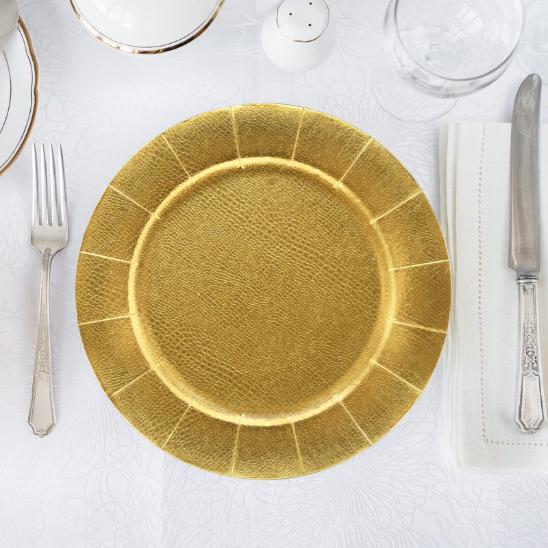 Gift Boutique 120 Disposable Gold Round Charger Plates 13" Dinner Table Serving Tray Plate Heavy Duty Reusable Paper Cardboard Platters for Table Setting Place Mats Cupcake Dessert Wedding Food Safe