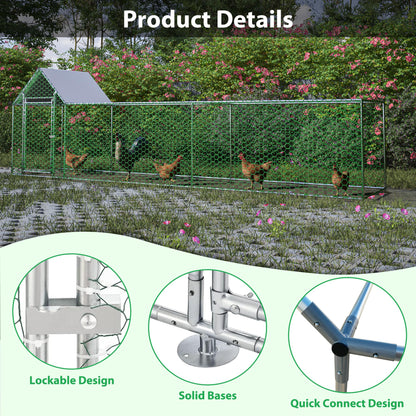 KEIKI Large Metal Chicken Coop, Metal Chicken Run with Waterproof Cover, Farm Poultry Run Hutch Hen House, Outdoor Walk-in Chicken Pen for Poultry Duck Rabbit, 16.33ft x 3.52ft x 4.97ft