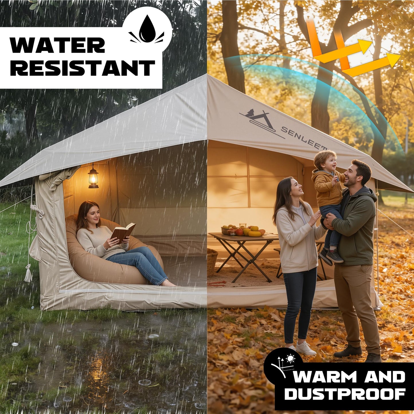 10' x 8' Inflatable Camping Tent for 6-8 People, 4 Season Blow up Tent with Rainfly, Easy Setup Air Pump, Waterproof pad, Luxury Inflatable Hot Tent with Stove Jack for Camping