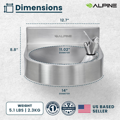 Alpine Water Drinking Fountain Wall Mounted - Commercial Hydration Station for Indoor & Outdoor in School, Parks, Courts & More (Stainless Steel)