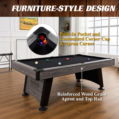 Barrington Billiards Blackstone 7.5 Ft Pool Table with Black Velvet Cloth, Cue Rack, Balls, Cue Sticks for Family Game Room
