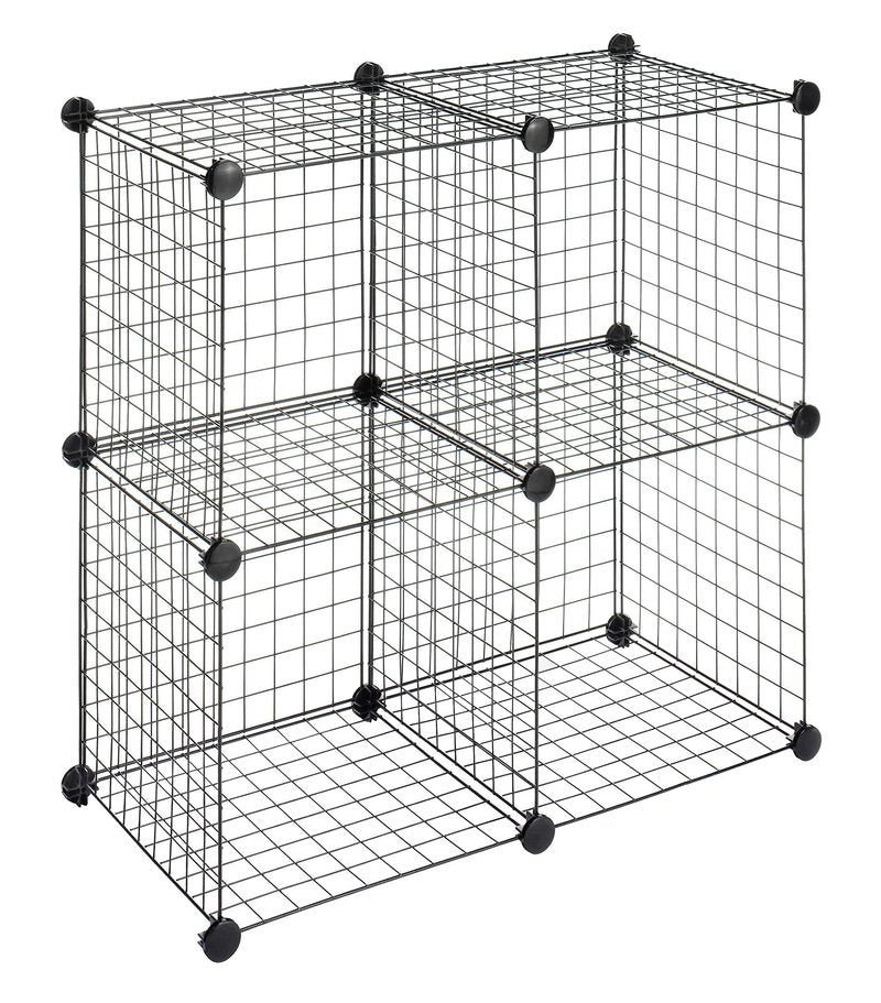 Whitmor Storage Cubes - Stackable Interlocking Wire Shelves -Black (Set of 4)