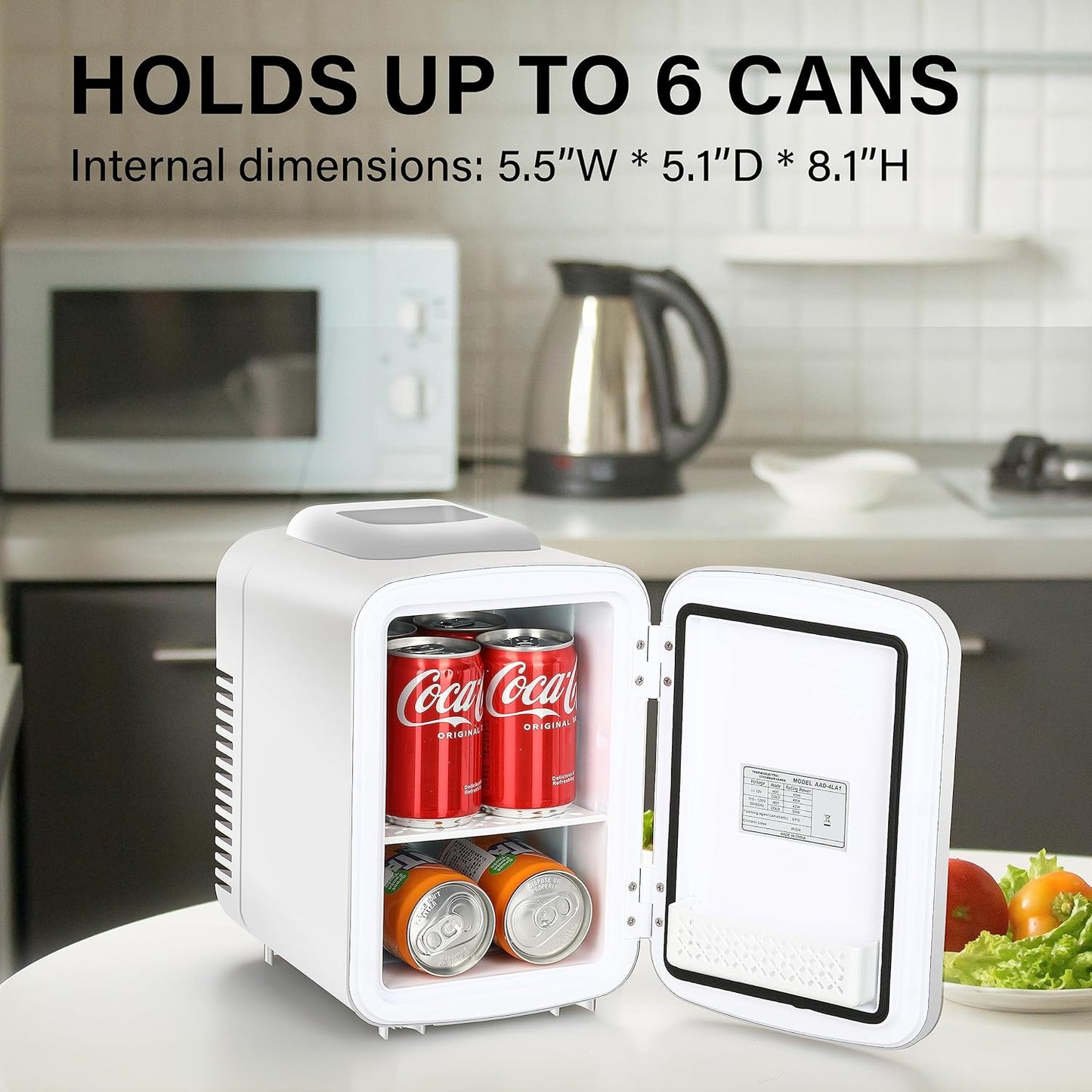 Simple Deluxe Portable Mini Fridge, 4L/6 Can Cooler and Warmer Compact Refrigerator for Skincare, White