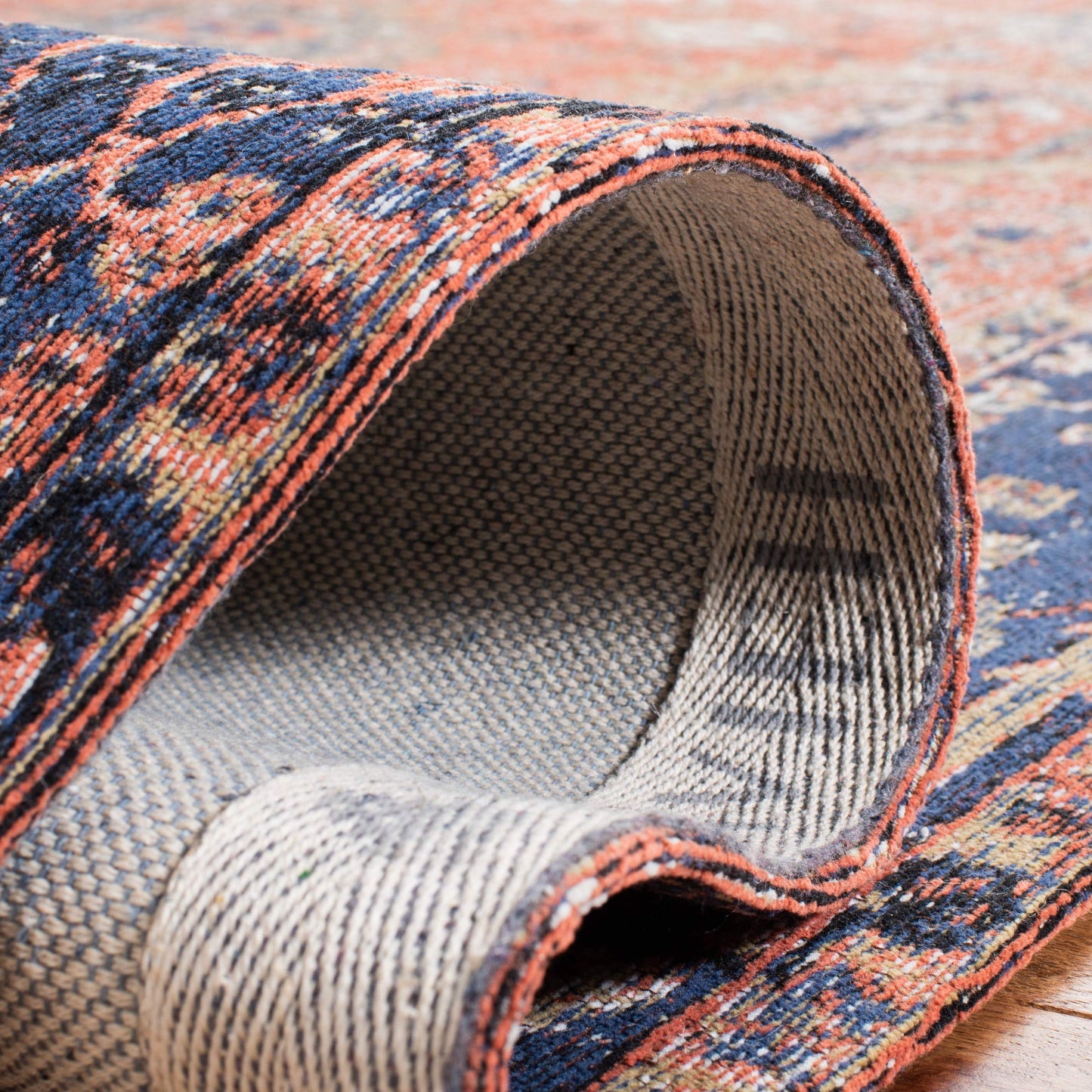 SAFAVIEH Area Rug 8x10 - Classic Vintage Collection - Large - Rust & Navy, Cotton, Oriental Distressed Design, Easy Cleaning, Ideal for Living Room, Bedroom, Office, Dining Space (CLV305P)