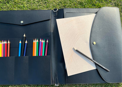 Sketchbook cover with pencil holder, Artist sketch book leather cover artis Gifts, Drawing books and pencil case, Art book for drawing (for 9"X12" Sketchbook)