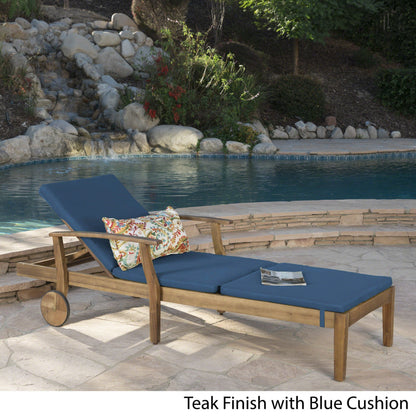 Christopher Knight Home Perla Outdoor Chaise Lounge with Water Resistant Cushion, Teak Finish / Blue