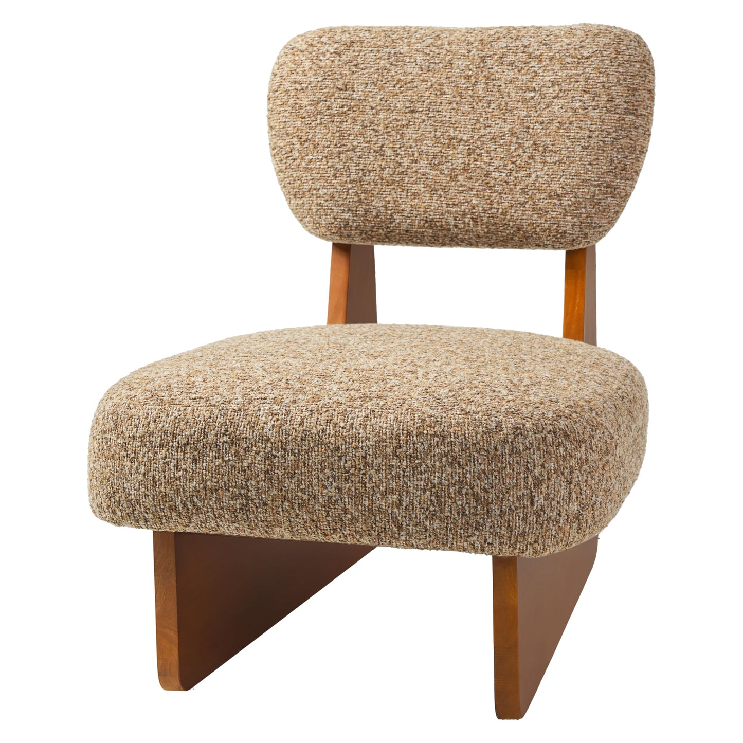 Christopher Knight Home Mores Low Profile Accent Chair Set of 2, Modern Living Room Armless Lounge Chair, Fabric Comfy Reading Chair for Bedroom, Wooden Frame and Thick Padded Seat, Walnut+Multi-Brown