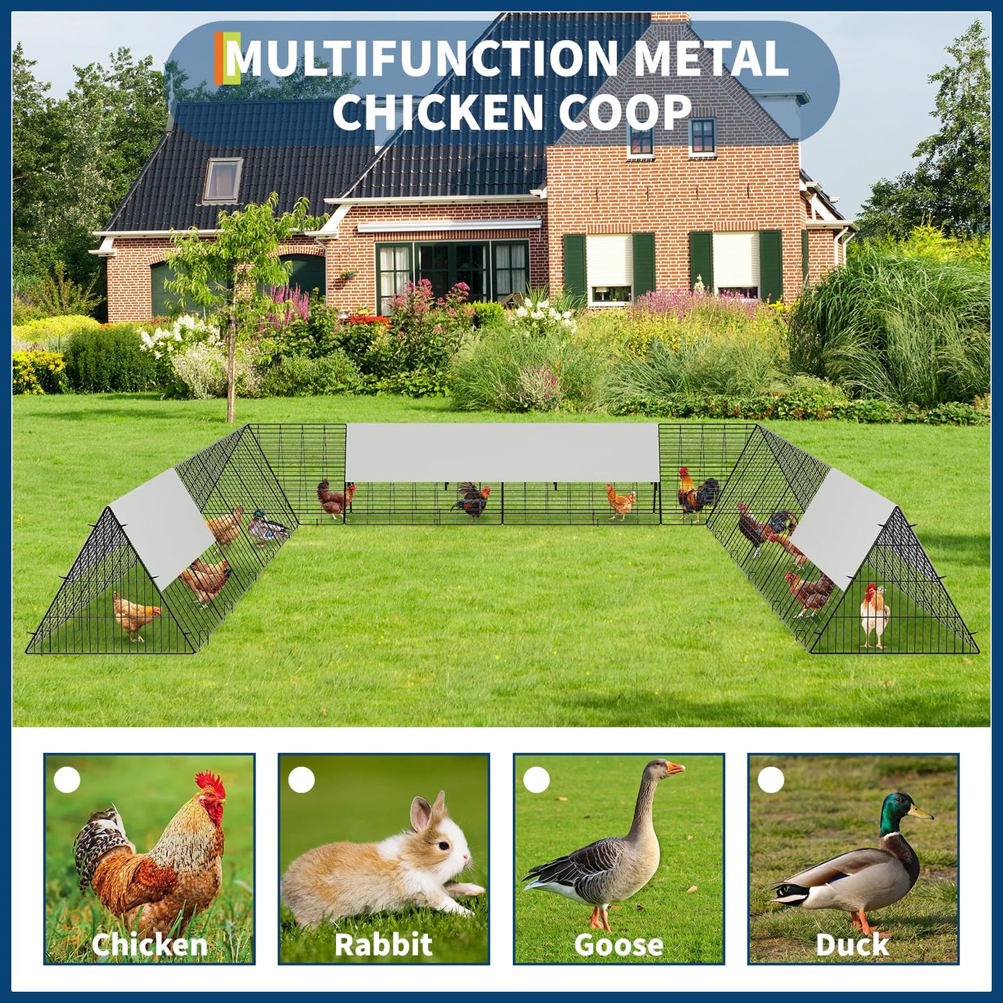 236.2" x 157.5" x 24.2" Chicken Tunnels for Yard, Portable Chicken Coop with Corner Frames, 2 Sets, Easy Installation, for Chickens, Ducks, Rabbits