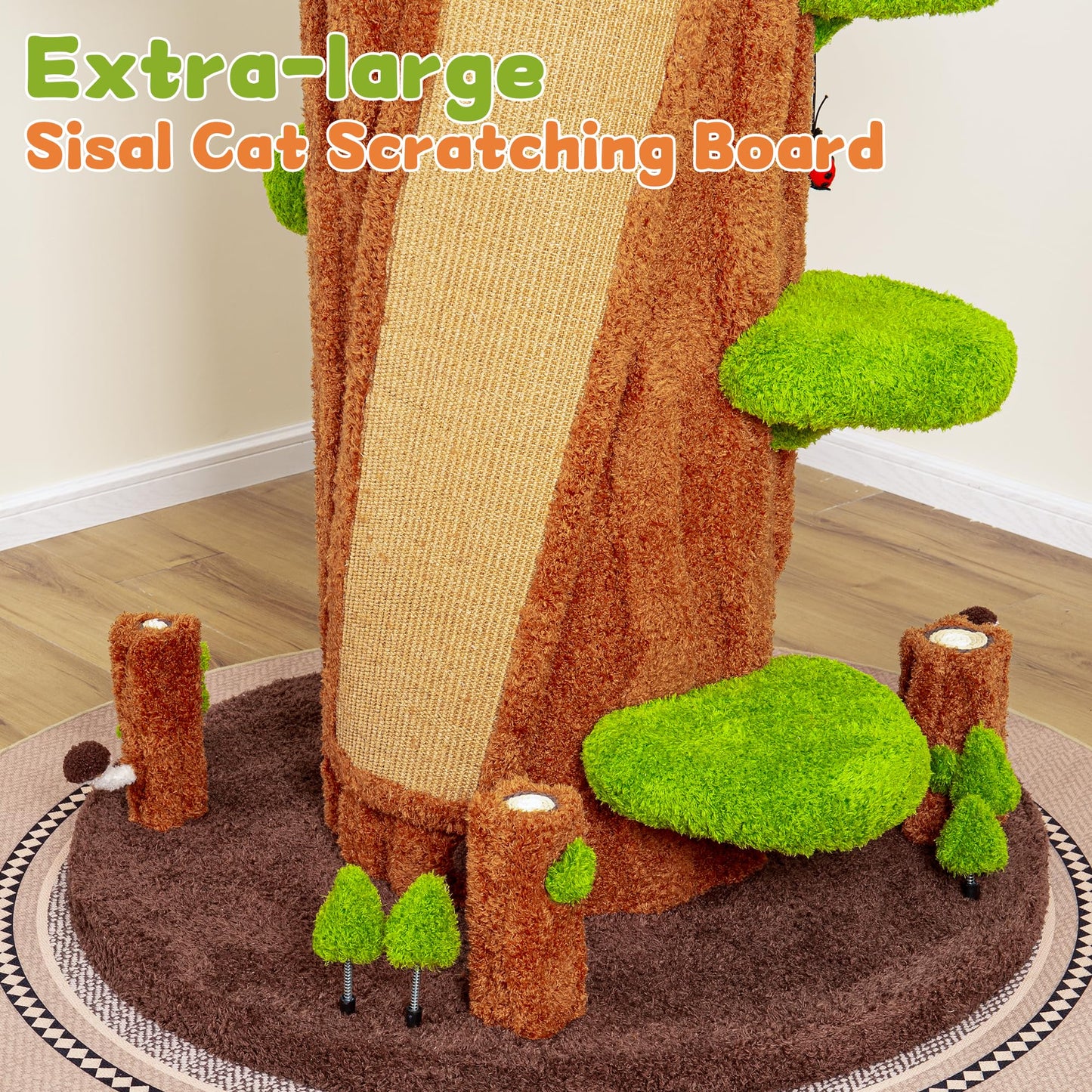 KAMABOKO 91" Tall Cat Tree for Indoor Cats - Large Cat Tower with 6 Luxury Cat Condo, Soft Cushion, Scratching Board, Plush Platform & Top Perch, Magic Forest Series, Green