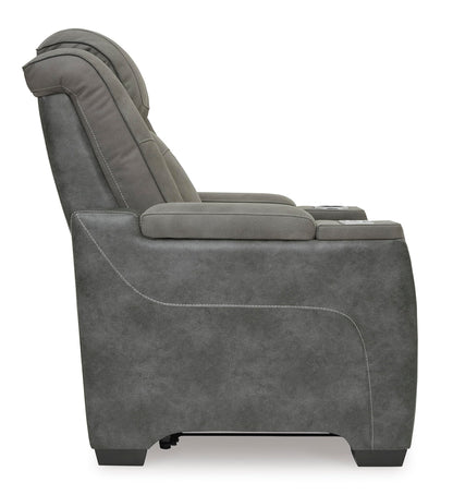 Signature Design by Ashley Next-Gen DuraPella Power Recliner with Adjustable Headrest, Storage Armrests, Wireless & USB Charging, Faux Leather, 2-Tone Gray